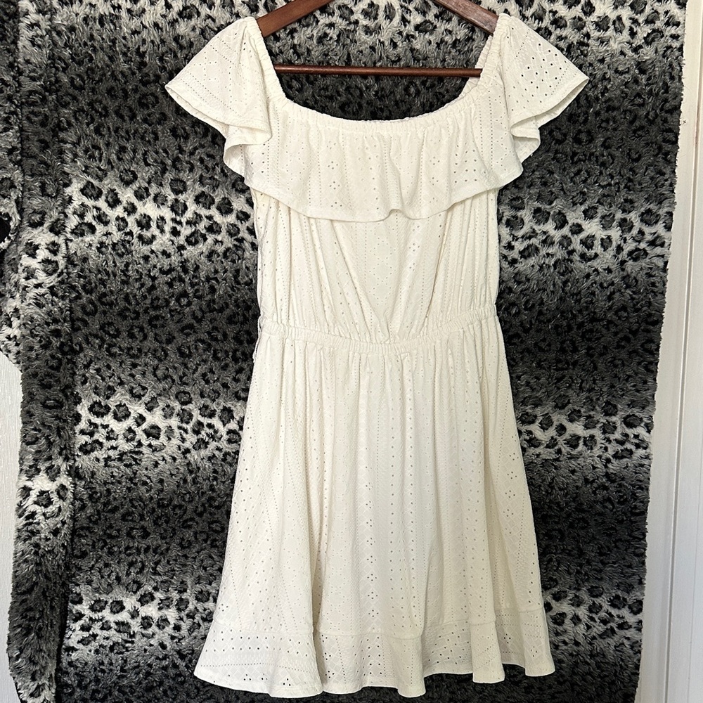 BCBGeneration Cream Ruffle Mini Dress